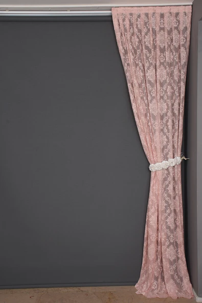 DAMAKS PUDRA RENK TEK KANAT Hazır dikilmiş Pileli Fon Perde 75*260 cm - Resim 7