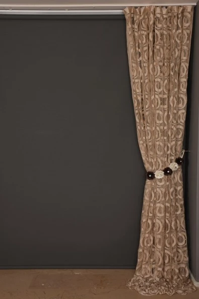 VAKKO  MODEL VİZON RENK İP PERDE HAZIR DÜĞMELERİ DİKİLMİŞ İP PERDE 300*270 cm - Resim 7