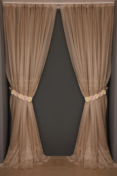 GÖBEKLİ MODEL VİZON RENK TEK KANAT Hazır dikilmiş Pileli Fon Perde 300*260 cm ürün görseli 1