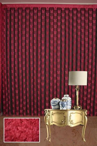 KELEBEK  MODEL FUŞYA RENK İP PERDE HAZIR DÜĞMELERİ DİKİLMİŞ İP PERDE 300*270 cm - Resim 2