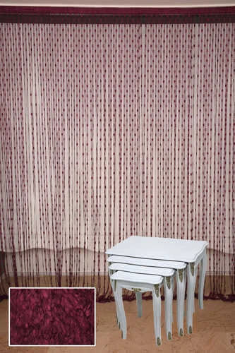 KÜÇÜK PUANLI MODEL BORDO RENK HAZIR İP PERDE 300*270 cm - Resim 2