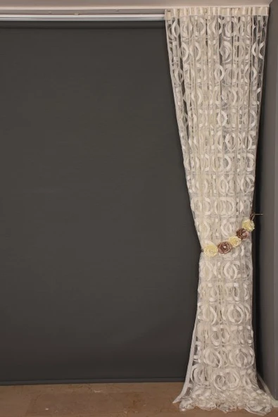 VAKKO  MODEL KREM RENK İP PERDE HAZIR DÜĞMELERİ DİKİLMİŞ İP PERDE 300*270 cm - Resim 7