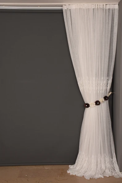 GÖBEKLİ MODEL KIRIK BEYAZ TEK KANAT RENK Hazır dikilmiş Pileli Fon Perde 300*260 cm - Resim 3