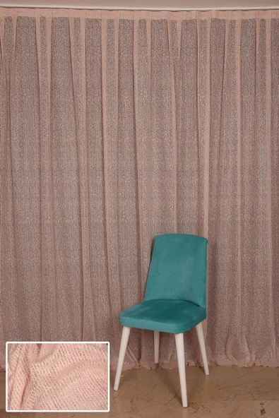 ÇİZGİLİ MODEL PUDRA RENK TEK KANAT Hazır dikilmiş Pileli Fon Perde 300*260 cm - Resim 2