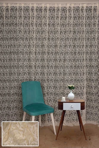 ŞAL MODEL KREM RENK TEK KANAT Hazır dikilmiş Pileli Fon Perde 300*260 cm - Resim 2