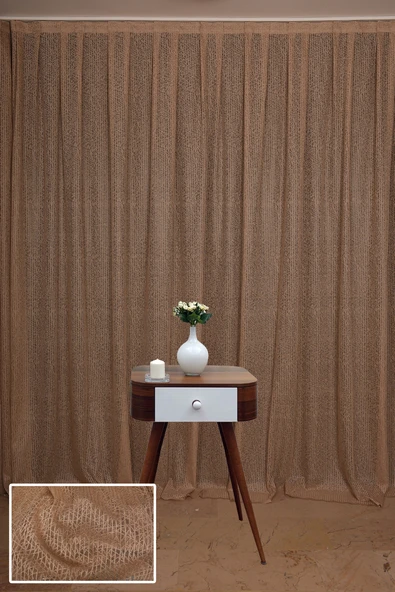 ÇİZGİLİ MODEL VİZON RENK TEK KANAT Hazır dikilmiş Pileli Fon Perde 300*260 cm - Resim 2