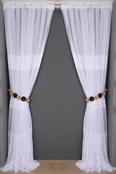 GEOMETRİK BEYAZ RENK TEK KANAT Dikilmiş Pileli Fon Perde 300*260 Cm - Resim 8