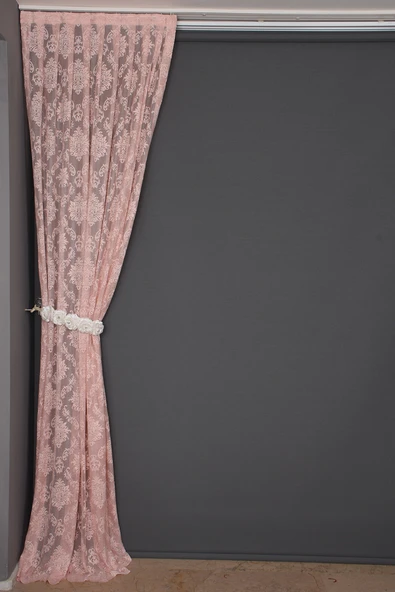 DAMAKS PUDRA RENK TEK KANAT Hazır dikilmiş Pileli Fon Perde 75*260 cm - Resim 6