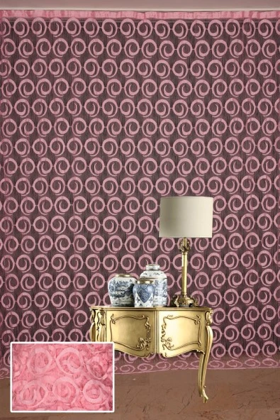 VAKKO  MODEL PEMBE RENK İP PERDE HAZIR DÜĞMELERİ DİKİLMİŞ İP PERDE 300*270 cm ürün görseli 1