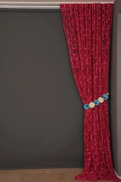 VAKKO  MODEL FUŞYA RENK İP PERDE HAZIR DÜĞMELERİ DİKİLMİŞ İP PERDE 300*270 cm - Resim 7