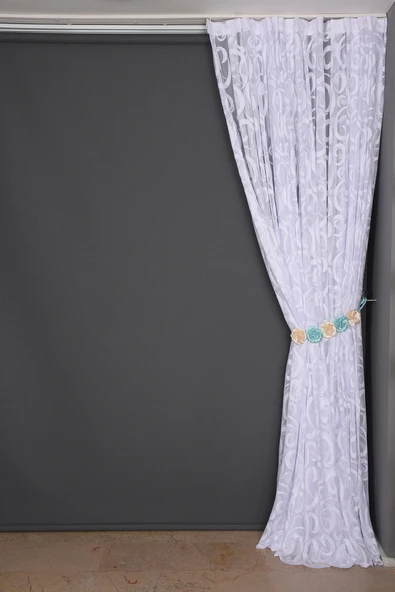 AY MODELİ BEYAZ RENK TEK KANAT Hazır Dikilmiş Pileli Fon Perde 300*260 Cm - Resim 6