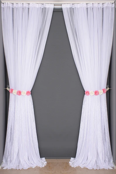 SELVİ DESEN BEYAZ RENK TEK KANAT Hazır dikilmiş Pileli Fon Perde 300*260 cm ürün görseli