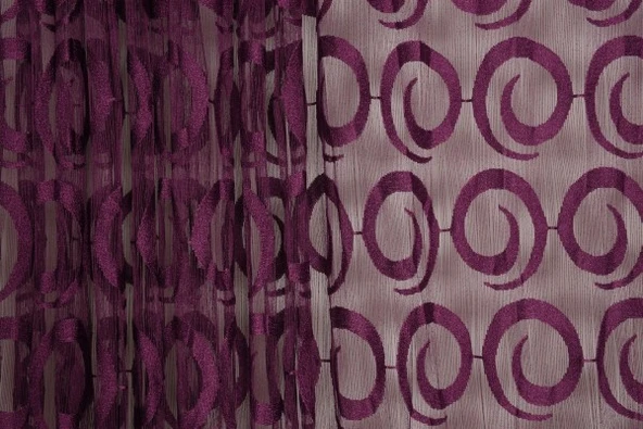 VAKKO  MODEL MOR RENK İP PERDE HAZIR DÜĞMELERİ DİKİLMİŞ İP PERDE 300*270 cm - Resim 3