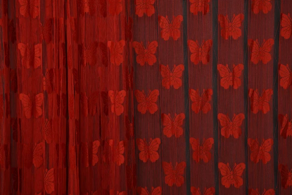 KELEBEK BİRLEŞİK MODEL KIRMIZI RENK HAZIR İP PERDE 300*270 - Resim 4