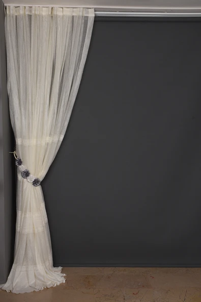 BORDÜRLÜ MODEL KREM RENKTEK KANAT Hazır Dikilmiş Pileli Fon Perde 300*260 Cm - Resim 6