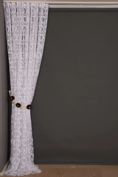 VAKKO  MODEL BEYAZ RENK İP PERDE HAZIR DÜĞMELERİ DİKİLMİŞ İP PERDE 300*270 cm - Resim 6