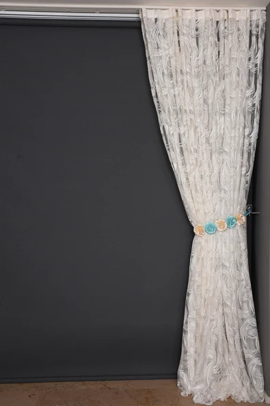 KILINÇ MODEL KREM RENK TEK KANAT Hazır Pileli Fon Perde 300*260 - Resim 4