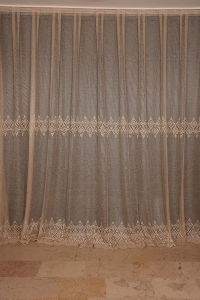 GÖBEKLİ MODEL VİZON RENK TEK KANAT Hazır dikilmiş Pileli Fon Perde 300*260 cm - Resim 2