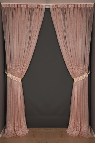 GÖBEKLİ MODEL PUDRA RENK TEK KANAT Hazır dikilmiş Pileli Fon Perde 300*260 cm ürün görseli