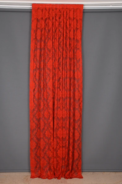 DAMAKS KIRMIZI RENK TEK KANAT Hazır dikilmiş Pileli Fon Perde 75*260 cm - Resim 3