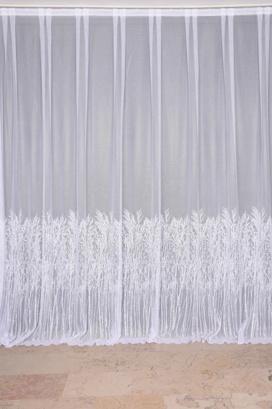 SELVİ DESEN BEYAZ RENK TEK KANAT Hazır dikilmiş Pileli Fon Perde 300*260 cm - Resim 2