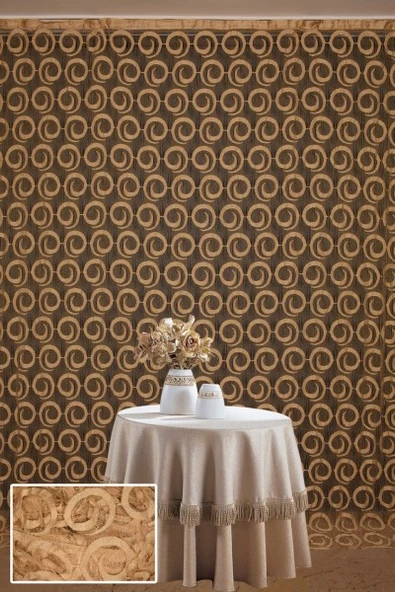 VAKKO  MODEL GOLD RENK İP PERDE HAZIR DÜĞMELERİ DİKİLMİŞ İP PERDE 300*270 cm ürün görseli