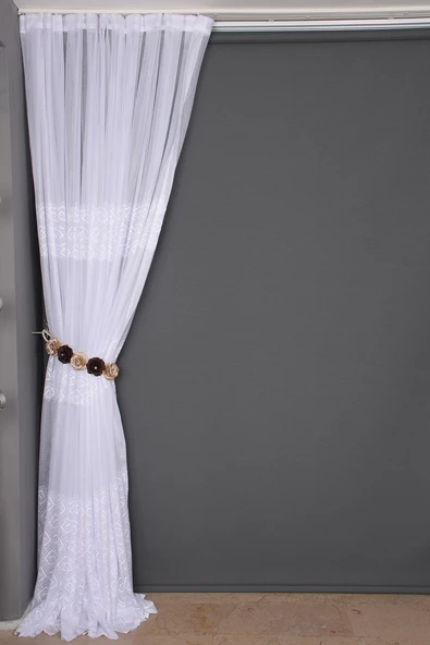 GEOMETRİK BEYAZ RENK TEK KANAT Dikilmiş Pileli Fon Perde 300*260 Cm - Resim 6