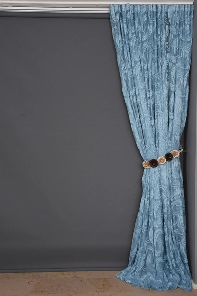 KILINÇ MODEL MAVİ RENK TEK KANAT Hazır Pileli Fon Perde 300*260 - Resim 4