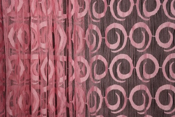 VAKKO  MODEL PEMBE RENK İP PERDE HAZIR DÜĞMELERİ DİKİLMİŞ İP PERDE 300*270 cm - Resim 3