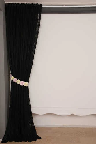 ŞAL MODEL SİYAH RENK TEK KANAT Hazır dikilmiş Pileli Fon Perde 300*260 cm - Resim 6