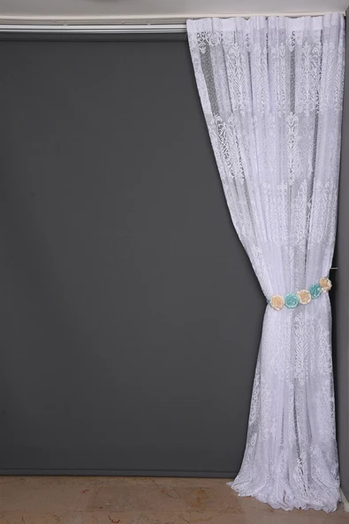 BÜYÜK DAMAKS BEYAZ RENK TEK KANAT Dikilmiş Pileli Fon Perde 300*260 Cm - Resim 6