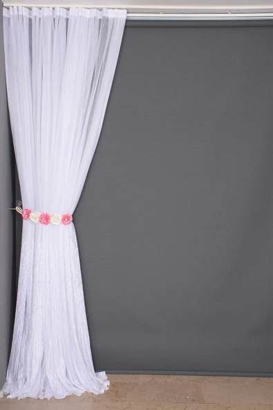 SELVİ DESEN BEYAZ RENK TEK KANAT Hazır dikilmiş Pileli Fon Perde 300*260 cm - Resim 3