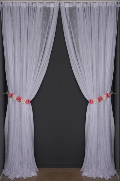 SEYREK NOKTALI MODEL BEYAZ RENK TEK KANAT Hazır Pileli Fon Perde 300*260 ürün görseli