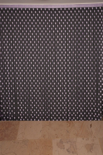 PUANLI ÇİFT RENK LİLA İP PERDE HAZIR DÜĞMELERİ DİKİLMİŞ İP PERDE 300*270 cm - Resim 2