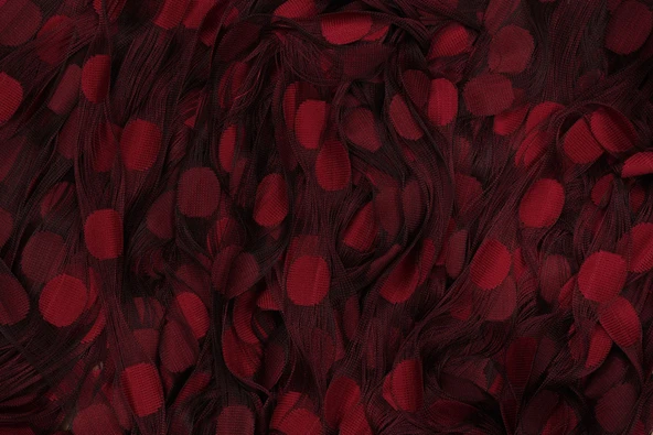 PUANLI ÇİFT RENK BORDO İP PERDE HAZIR DÜĞMELERİ DİKİLMİŞ İP PERDE 300*270 cm - Resim 5