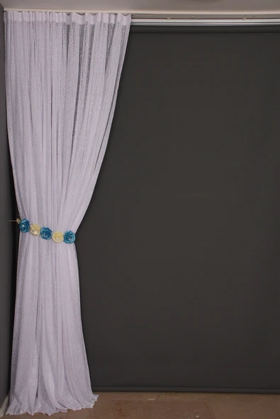 ÇİZGİLİ MODEL KIRIK BEYAZ RENK TEK KANAT Hazır dikilmiş Pileli Fon Perde 300*260 cm - Resim 8