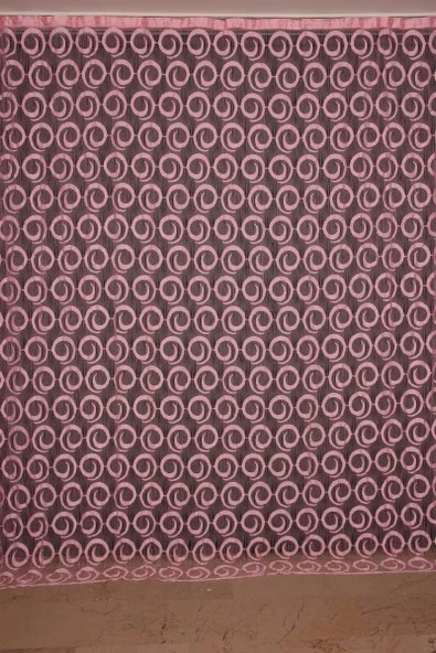 VAKKO  MODEL PEMBE RENK İP PERDE HAZIR DÜĞMELERİ DİKİLMİŞ İP PERDE 300*270 cm - Resim 2