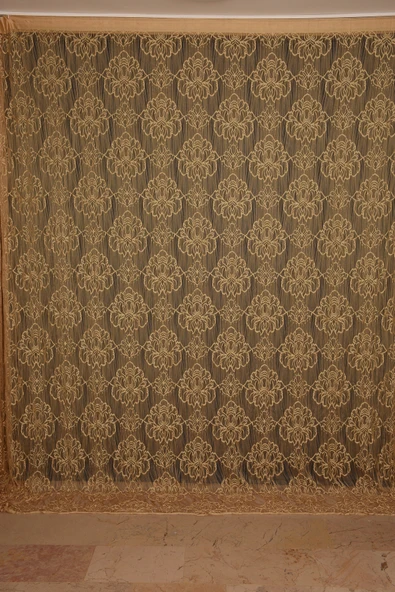 ÖRÜMCEK  MODEL GOLD RENK İP PERDE HAZIR DÜĞMELERİ DİKİLMİŞ İP PERDE 300*280 cm - Resim 2