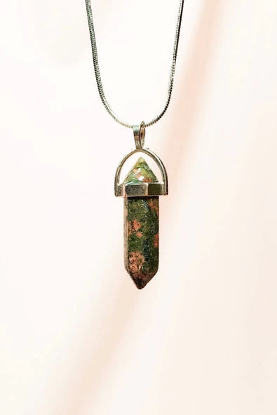 Unakit Doğal Taşı Zincirli El Yapımı Tasarımlı Kolye Uç: 3,5 cm Zincir: 20 cm Kutulu ürün görseli