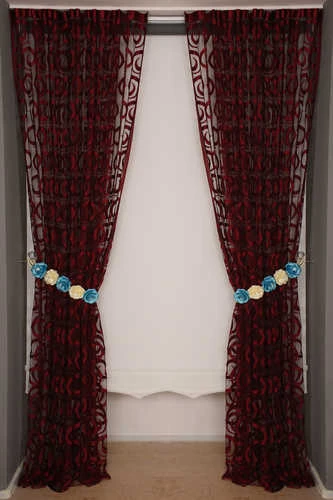 VAKKO ÇİFT RENK KIRMIZI İP PERDE HAZIR DÜĞMELERİ DİKİLMİŞ İP PERDE 300*250 cm - Resim 8