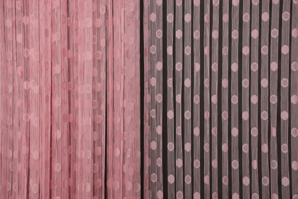 KÜÇÜK PUANLI MODEL PEMBE RENK HAZIR İP PERDE 300*270 cm - Resim 4