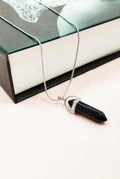 Siyah Yıldız Taşı Doğal Taşı Zincirli El Yapımı Tasarımlı Kolye Uç: 3,5 cm Zincir: 20 cm Kutulu - Resim 3