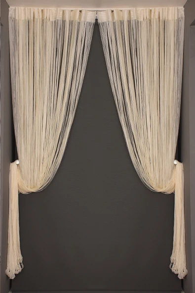 DÜZ İP  MODEL KREM RENK HAZIR İP PERDE 300*270 - Resim 1