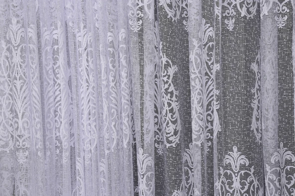 BÜYÜK DAMAKS BEYAZ RENK TEK KANAT Dikilmiş Pileli Fon Perde 300*260 Cm - Resim 3