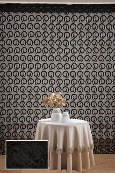 VAKKO  MODEL SİYAH RENK İP PERDE HAZIR DÜĞMELERİ DİKİLMİŞ İP PERDE 300*270 cm ürün görseli 1