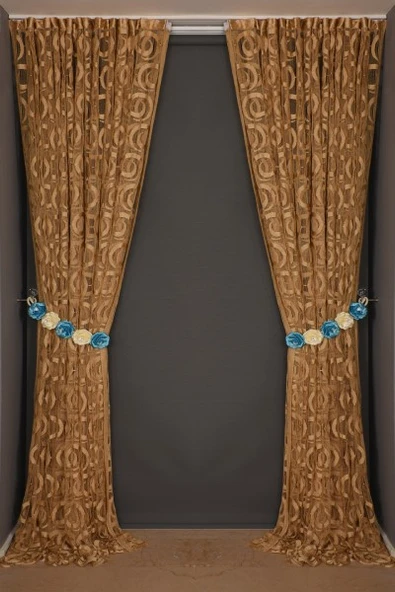VAKKO  MODEL GOLD RENK İP PERDE HAZIR DÜĞMELERİ DİKİLMİŞ İP PERDE 300*270 cm - Resim 8