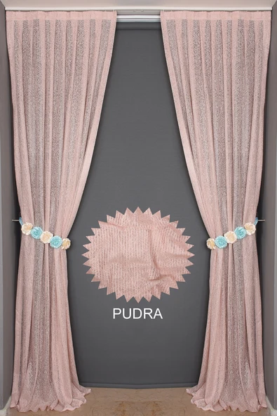 ÇİZGİLİ PUDRA RENK TEK KANAT Hazır dikilmiş Pileli Fon Perde 75*260 cm - Resim 3