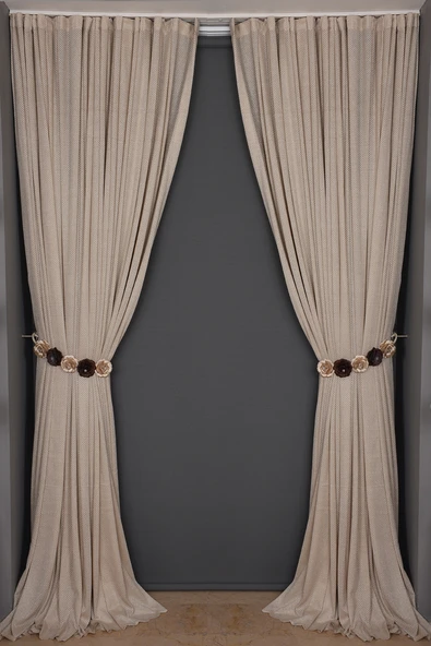 PETEK MODEL VİZON RENK TEK KANAT Dikilmiş Pileli Fon Perde 300*260 Cm ürün görseli