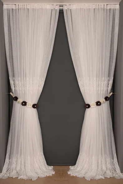 GÖBEKLİ MODEL KIRIK BEYAZ TEK KANAT RENK Hazır dikilmiş Pileli Fon Perde 300*260 cm - Resim 4