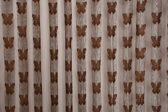 KELEBEK  MODEL ACI KAHVE RENK İP PERDE HAZIR DÜĞMELERİ DİKİLMİŞ İP PERDE 300*280 cm ürün görseli